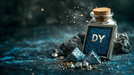 Aufkleber - a close up view of a glass bottle containing a sample of the rare earth element dysprosium with the 