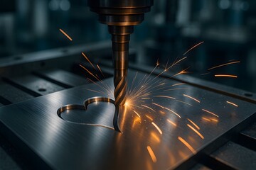 Fototapete - Metalworking Machining Process with Heart Shape and Sparks Displayed