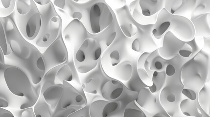 Fototapete - Abstract white organic structure with holes. Modern 3D texture design. Background image of 3D rendering white structure with hole. Abstract art of macrography of bone structure or wavy texture. AIG51.