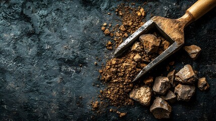 Aufkleber - photograph of a sample of mineral rich ore extracted from a mining site displayed on a survey mat wi