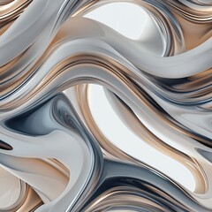 Poster - Close-up of flowing liquid metal with chrome reflections on a white background, highlighting hyper-realistic details SEAMLESS PATTERN