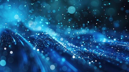 Poster - Abstract picture of blue light particle with digital technology style design connecting become dynamic of electric wave movement represent about flowing of data or structure of network system. AIG53.