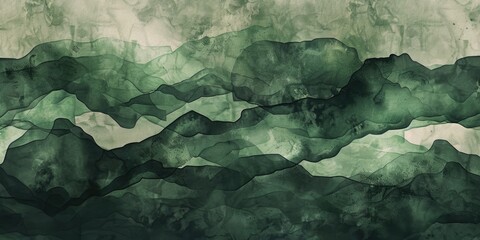 Poster - Abstract flowing green and beige waves on a light background. Digital artwork of wavy pattern with green and while color. Fluid, liquid and wavy concept. Watercolor green brushstroke pattern. AIG51.