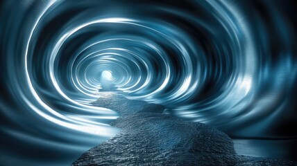 Poster - The abstract of amazing tunnel reflect vividness dynamic of glowing light effect designed in spiral and geometric shape with engineering by construction technology convey sense of mysterious. AIG53.