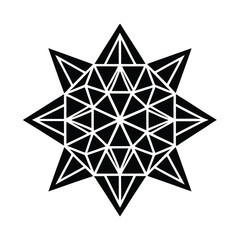Poster - Geometric eight pointed starburst design with a detailed triangular pattern in bold black and white colors.