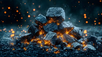 Poster - Close up photograph showcasing the sharp intricate texture and natural glow of a raw yttrium mineral sample against a blurred dark background