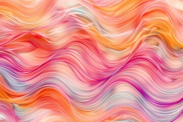 Poster - Colorful fabric with wavy striped pattern in orange, pink, and yellow tones. Background image of Textile design for fashion and interior. Technology innovation and networking design concept. AIG51.