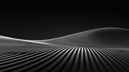 Poster -  Dynamic wave patterns abstract landscape digital art monochromatic design minimalist viewpoint visual concept
