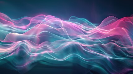 Poster - Flowing abstract waves in pink, purple, and blue hues on a dark background. Background image of vibrant color digital wave with black background. Digital artwork for modern and vibrant design. AIG51.