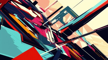 Fototapete - Colorful abstract geometric shapes and patterns. Digital artwork of vibrant color of shape with overlapping style for background. Abstract artwork of colorful shape. Design for poster, print. AIG51.