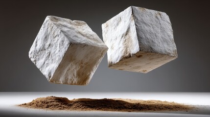 Poster - Two cubes of white rock are floating in the air. The cubes are in the air because they are being lifted by a force