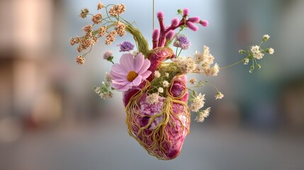 Poster - Heart made of flowers and vines. The heart is surrounded by a bunch of flowers and vines