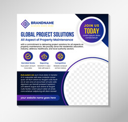 Poster - Global project solutions, all aspect of property maintenance template for social media promotion. All main elements are editable and customizable. circle shape for photo space and infographic.