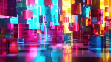 Fototapete - Abstract colorful geometric cube graphic with vividness, brightness light style design. Modern art present about the seamless pattern arrangement perfect for creative background and wallpaper. AIG53.