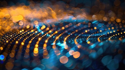 Poster - Abstract glowing wireframe waves on a dark background. Digital art for design of global connection with glowing vibrant color dot and line connecting together. Global communication. Innovation. AIG53.