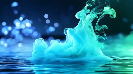 Poster - Abstract Teal and Aqua Ink Swirls in Water - Ethereal swirls of teal and aqua ink diffuse in water, symbolizing fluidity, transformation, mystery, serenity, and creativity