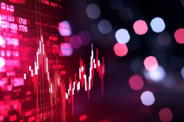 Poster - Financial Market Graph: A Red Alert - A bright red graph depicts fluctuating financial markets, symbolizing risk, volatility, investment, data analysis, and economic trends
