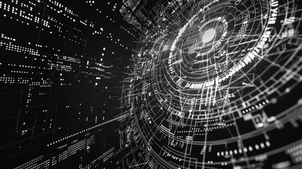 Leinwandbilder - abstract picture of white particle with digital technology style design with the coding data flow sh