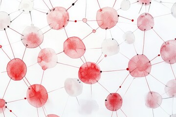 Poster - red and white network abstract - watercolor abstract of interconnected red and white circles, repres