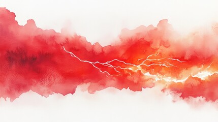 Poster - Red Sky Lightning Watercolor - Abstract watercolor painting of a red sky with white lightning bolts. Perfect for backgrounds or design elements