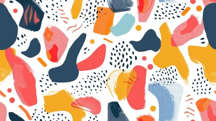 Fototapete - Abstract pattern with black, orange, and red shapes on a light background. Background image of geometric shape with vibrant color and fluid pattern.Seamless design for textile and wallpaper. AIG51.