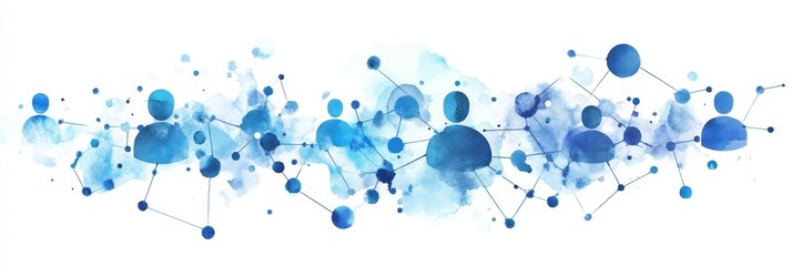 Poster - Watercolor Business Network Connection - Symbolizing collaboration, networking, teamwork, communication, and global connection in a business context. Watercolor