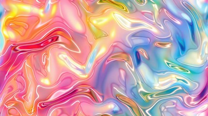 Poster - Iridescent abstract background with fluid holographic waves in pastel tones. Background image of switling pastel color reflect with liquid pattern and metallic reflection effect. Motion shot. AIG51.