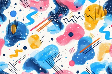 Fototapete - The close up of the abstract picture of the colourful memphis pattern wallpaper, memphis pattern is the design style that vibrant and mix of geometric shapes, bold colors, and playful patterns. AIG51.