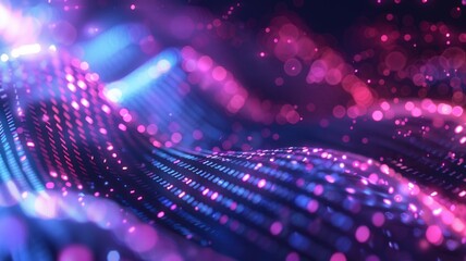 Poster - Abstract picture micro light sparkling particle represent data flow vivid flowing wave with high tech background, create digital effect scene perfect for energetic and fantasy wallpaper design. AIG53.
