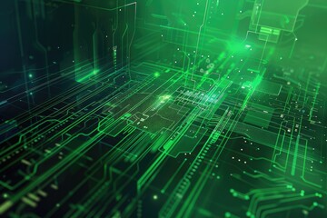 Poster - The picture of the green circuit board with technology theme that stands for the connection, mainboard or motherboard is central printed circuit board in computer or other electronic device. AIG51.
