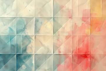 Fototapete - Geometric pattern of overlapping textured tiles in soft pastel tones. Digital art for modern design. Abstract art of pastel geometry shape overlap with gradient vibrant color or multi colored. AIG51.