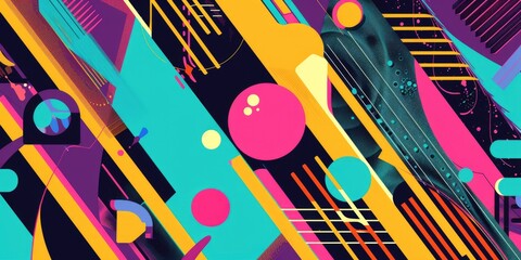 Fototapete - Colorful abstract geometric shapes and patterns. Digital artwork of vibrant color of shape with overlapping style for background. Abstract artwork of colorful shape. Design for poster, print. AIG51.