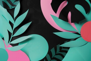 Poster - The abstract represent botanical leaf shape with digital style geometry set against vibrant background convey sense of happiness and natural. Nature scene of plant perfect for creative design. AIG51.