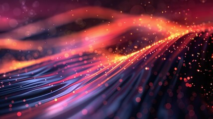 Aufkleber - Abstract colorful particles forming waves on a dark background. Abstract background image of vibrant color ray with glittering texture and dark background. Digital art and motion concept.. AIG53.