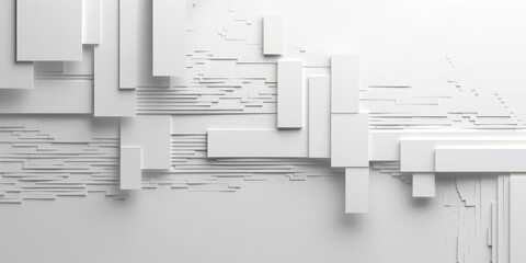 Poster - Minimalist white diagonal lines on a light grey background. Abstract geometric design. Background image of 3D rendering artwork of geometric shape or square popping from white wall. Minimal. AIG51.