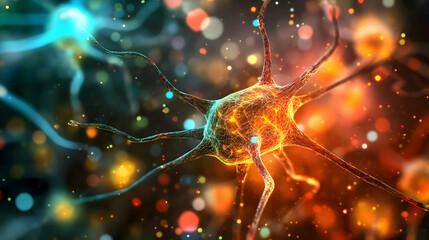 Poster - Intricate neural network depiction with glowing connections and vibrant bokeh