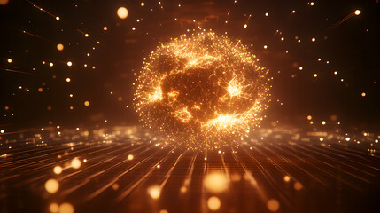 Poster - Abstract depiction of a glowing data sphere with network connections and lines