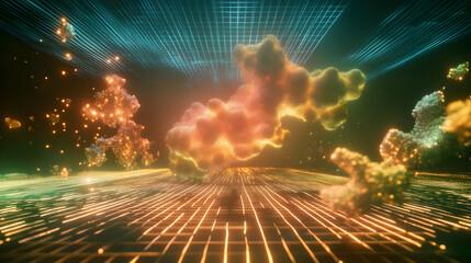 Poster - Intricate 3D renderings exhibit abstract nebulous formations with vibrant hues