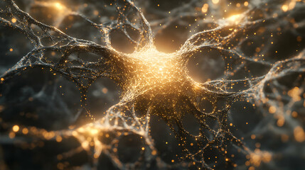 Poster - Interconnected Luminous Network, a Web of Golden Light and Subtle Shadows
