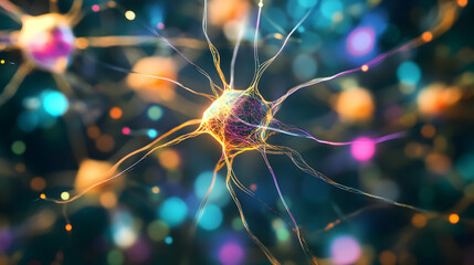 Poster - Digital rendering of neural network and brain activity with bokeh background