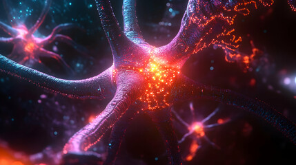 Poster - Neural network depiction with bright illumination representing connections