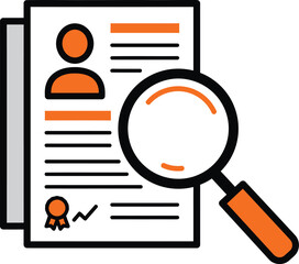 Poster - Document Review with Magnifying Glass Icon,Certificate Examination Vector Illustration,Magnifying Glass Focusing on Document with Seal AI Generative