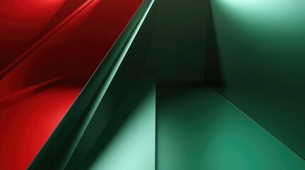 Fototapete - Green and red metallic diagonal lines. Digital artwork of interior structure building with green and red contrast lighting. Modern artwork design for poster. Colorful background design. AIG51.