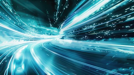 Poster - Abstract flowing blue and white digital waves on a light background. Digital artwork of speed effect or digital glowing white and blue pathway. Futuristic design and technology concept. AIG53.