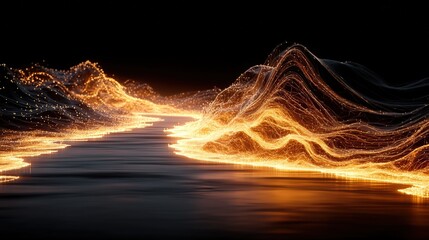 Poster - Illuminated waves of light reflecting in a dark, tranquil waterway.