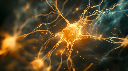Poster - Neural network depiction illustrating synaptic activity and brain function