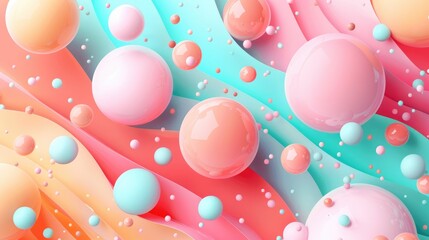 Fototapete - Pastel geometric composition with circles and rectangles. 3D abstract art for playful and modern design. Digital artwork of geometric shape and layered pattern with pastel color. Soft tone. AIG51.