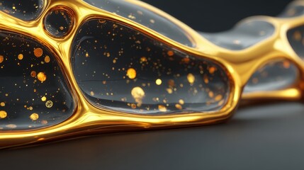 Poster - Shimmering golden liquid bubbles captured in a sleek, abstract design.