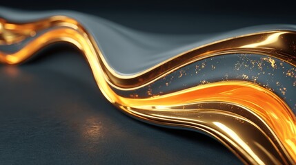 Poster - Sleek curves of gold and silver flow against a dark backdrop, creating an elegant abstract design.