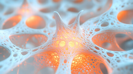 Poster - Abstract intricate organic structure with internal illumination and interconnected nodes